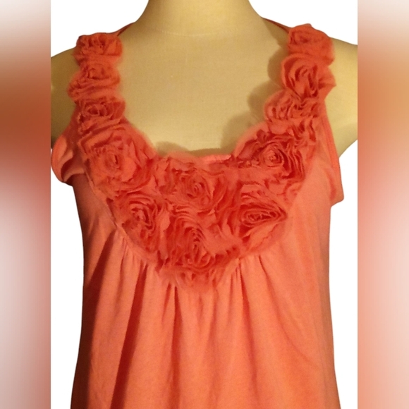 ELLE- Tank Top Blouse With Flowers A long V-Neck Line, Coral Color, Size Small, - Picture 11 of 12